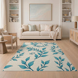 Teal Vine Leaf Floral Area Rug
