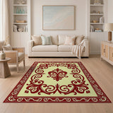 Ornate Red Medallion Cream Area Rug