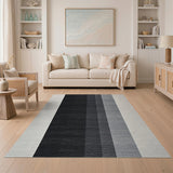 Bold Black Grey Vertical Stripe Rug