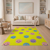 Cheerful Smiley Faces Yellow Area Rug