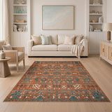 Orange Terracotta Teal Geometric Southwestern Area Rug
