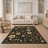 Vintage Cream Floral Area Rug on Black