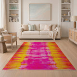 Vibrant Pink Yellow Boho Striped Area Rug