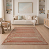 Terracotta Striped Rug with Tribal Woven Border