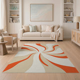 Swirling Orange Waves on Cream Area Rug