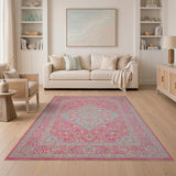 Vibrant Pink Teal Persian Medallion Area Rug