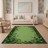 Lush Green Leaf Yellow Flower Border Rug