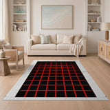 Bold Red Grid Black Area Rug