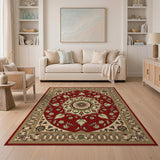 ODIKA Washable Traditional Oriental Area Rug - Non-Slip Low Pile Red Medallion Carpet