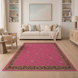 Pink Leaf Vine Floral Area Rug
