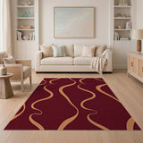 Burgundy Gold Swirl Abstract Area Rug