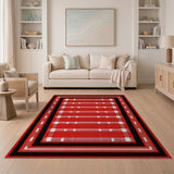 Bold Red Geometric Striped Area Rug with Black Frame