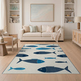 Whimsical Navy Fish Coastal Area Rug