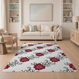 Red Peony Floral Pattern Area Rug