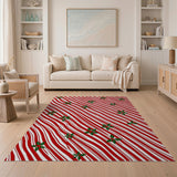 Festive Candy Cane Holly Striped Area Rug