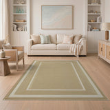 Beige Woven Coastal Rug with White Border