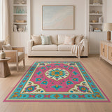 Multi-color and Patterns Vibrant Pink Teal Floral Persian Area Rug