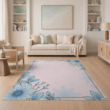 Blue Floral Frame Pink Area Rug