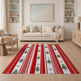 Red Christmas Pine Tree Stripe Area Rug