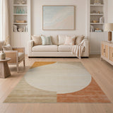 Abstract Cream Circle Beige Orange Area Rug