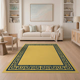 Navy Greek Key Border Gold Area Rug