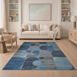 Abstract Blue Overlapping Geometric Area Rug