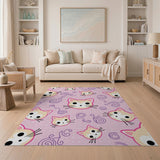 Playful Pink Cartoon Cat Faces Area Rug