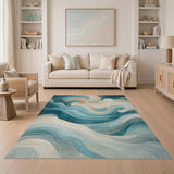Teal Ocean Wave Swirl Area Rug
