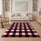 Rustic Red Black White Plaid Area Rug