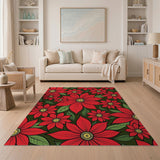 Red Poinsettia Floral Red Area Rug