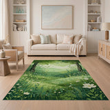 ODIKA Washable Forest Meadow Landscape Rug - Low Pile Green Nature Art Area Rug