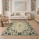 Ivory Persian Floral Area Rug with Navy Vines