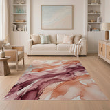 Blush Burgundy Fluid Abstract Area Rug