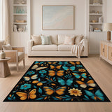 Vibrant Teal Orange Butterfly Floral Area Rug