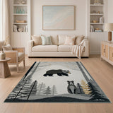 Grey Woodland Mama Bear Cub Area Rug