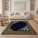 Ornate Gold Framed Floral Navy Area Rug