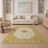 Ornate Gold Border Cream Area Rug