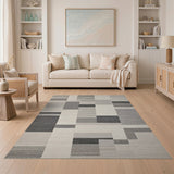 Geometric Modern Black White Geometric Block Rug