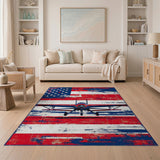 Distressed American Flag Biplane Area Rug