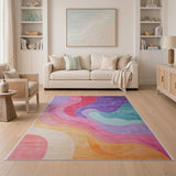 Multi-color and Patterns Vibrant Wavy Multi-Color Abstract Area Rug