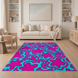 Vibrant Pink Stars Teal Wavy Area Rug