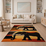 Orange Tribal Elephant Silhouette Area Rug
