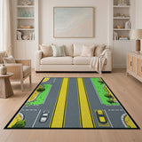 Kids Cartoon Roadway Play Rug with Cars