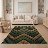 Textured Emerald Green Gold Chevron Rug