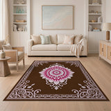 Pink Floral Mandala Area Rug with Baroque Frame
