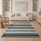 Striped Geometric Modern Black White Striped Woven Area Rug