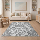 Grey Floral Vintage Elegant Grey Damask Floral Area Rug