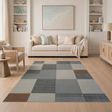 Modern Geometric Patchwork Neutral Area Rug