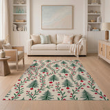 Festive Fir Trees Holly Berries Area Rug