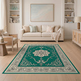 Traditional Persian Green Ornate Green Persian Medallion Area Rug